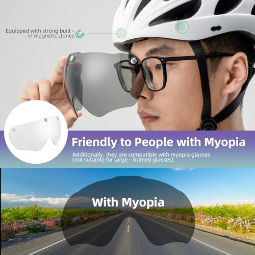 ROCKBROS Bike Helmet for Adult Men Women with Suggested Fit 58-65cm, Detachable Magnetic Goggles & Sun Visor, Lightweight with Adjustable Side and Chin Strap, Suitable for Myopia Glasses