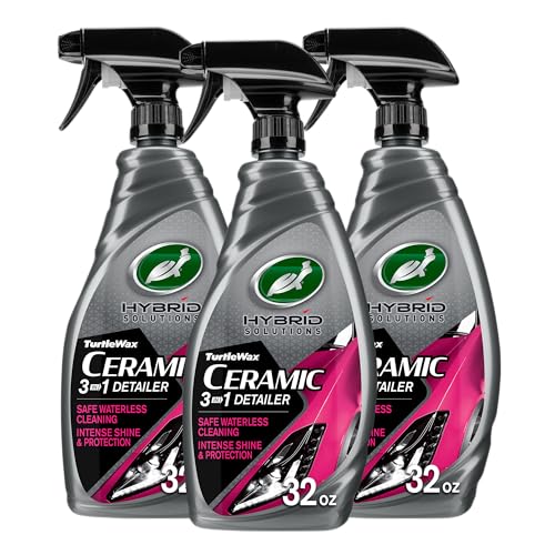 Turtle Wax Hybrid Solutions Ceramic 3-in-1 Car Detailer, Waterless Car Wash, Long-lasting HydrophobicWax Protection and High Gloss Shine, Safe For All Exterior Surfaces, 32 oz (Pack of 3)