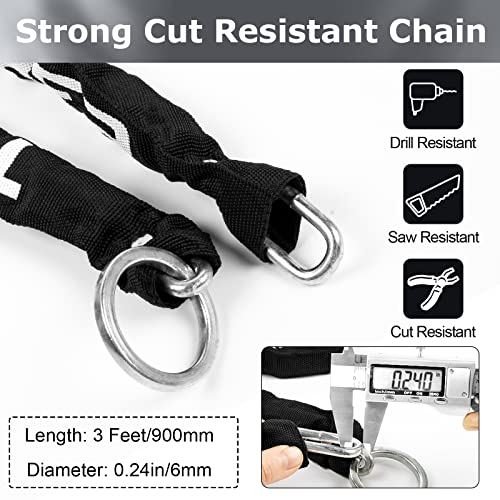Titanker Motorcycle Chain Lock, Heavy Duty Bike Chain Lock with 2 Keys, Bike Locks with 14mm Thick U Lock for Bicycles, Motorbikes, Mopeds, Scooters (3FT,4FT)(6mm Chain,12mm Chain)