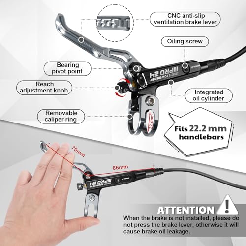 BUCKLOS IIIPRO MTB 4 Pistons Hydraulic Disc Brake Set Front 800mm and Rear 1550mm with Ceramic Brake Pad for Mountain Bike(Pre-Bled)