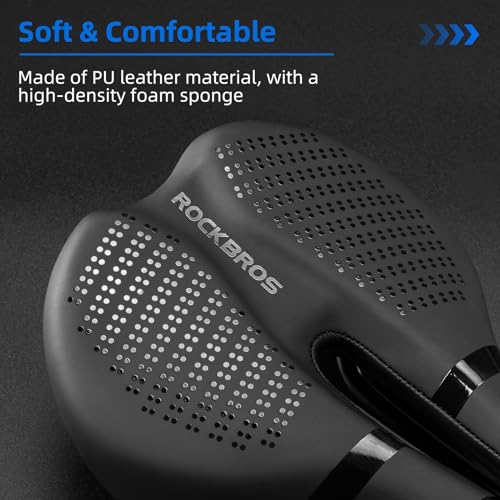 ROCKBROS Bike Seat for Men Women, Waterproof Ergonomic Bicycle Saddle | Waterproof PU, dense foam, airflow channel, marked rails, 262g weight and 220 lb capacity fit road, MTB and folding bikes.