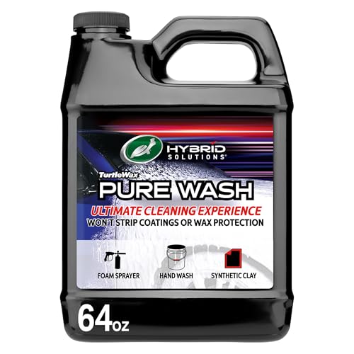 Turtle Wax Hybrid Solutions Pure Wash, pH Neutral Extreme Foaming Car Wash Soap, Bucket or Foam Cannon Application, Won’t Strip Waxes or Coatings, Clay Bar Lubricant, Spot-Free Clean, 64 fl oz