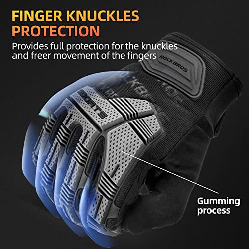 ROCKBROS Mountain Bike Gloves Dirt Bike Motorcycle Cycling with 6MM Gel Pad | Touch Screen Knuckle Protection Breathable Lycra FabricThumb with Skin-friendly towel for BMX MX ATV MTB Racing Black