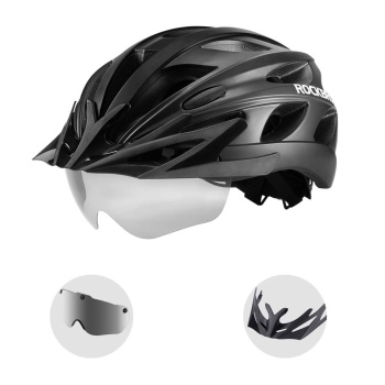 ROCKBROS Bike Helmet for Adult Men Women with Suggested Fit 58-65cm, Detachable Magnetic Goggles & Sun Visor, Lightweight with Adjustable Side and Chin Strap, Suitable for Myopia Glasses
