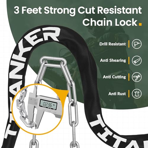 Titanker Heavy Duty Bicycle Lock Chain with Keys – 3 Feet Anti-Theft Lock for Bikes, Motorcycles, Doors, Gates, Fences, Grills (6mm Thick)