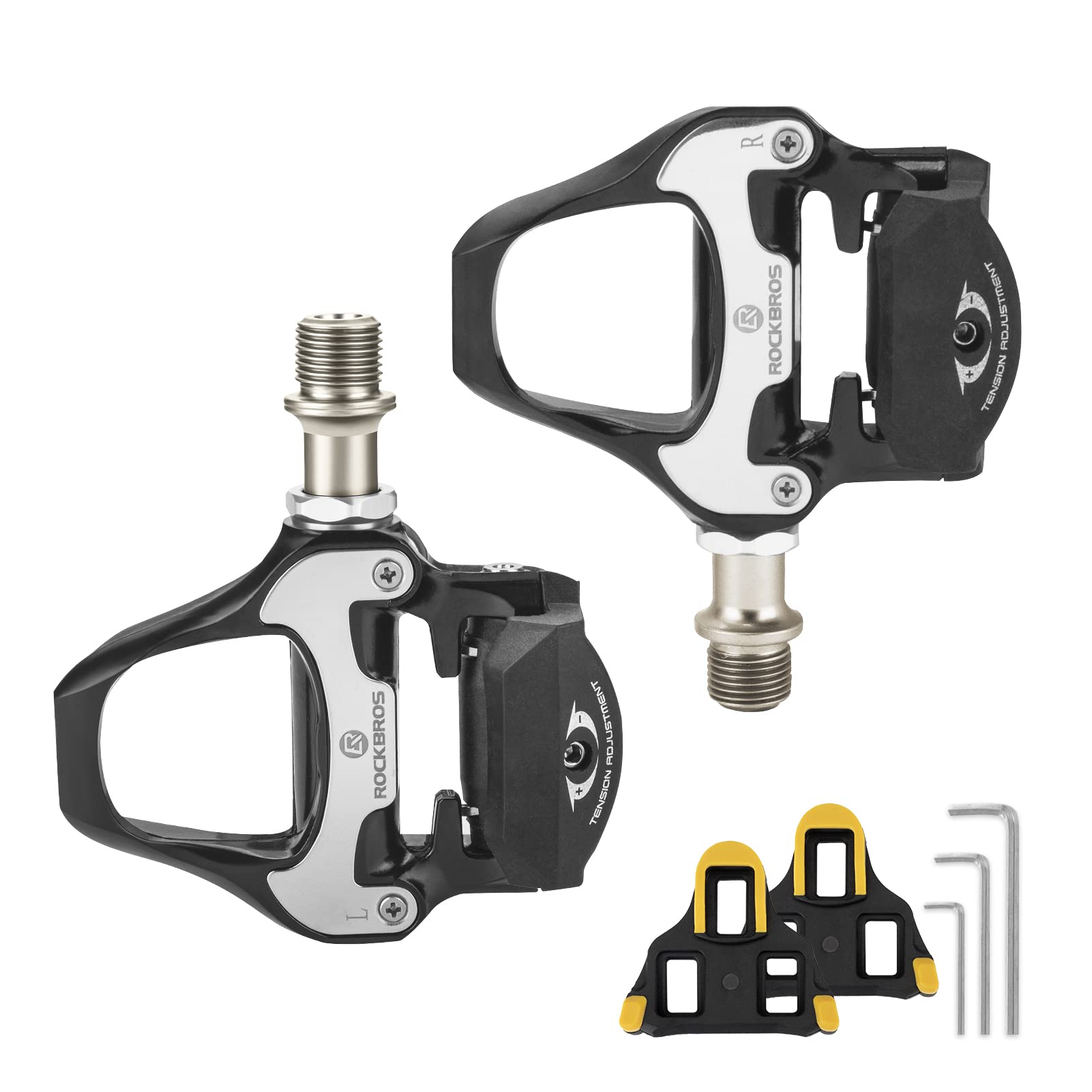 ROCKBROS Road Bike Pedals Lightweight Clipless Bicycle Pedals with Cleats Set Compatible with SPD-SL System