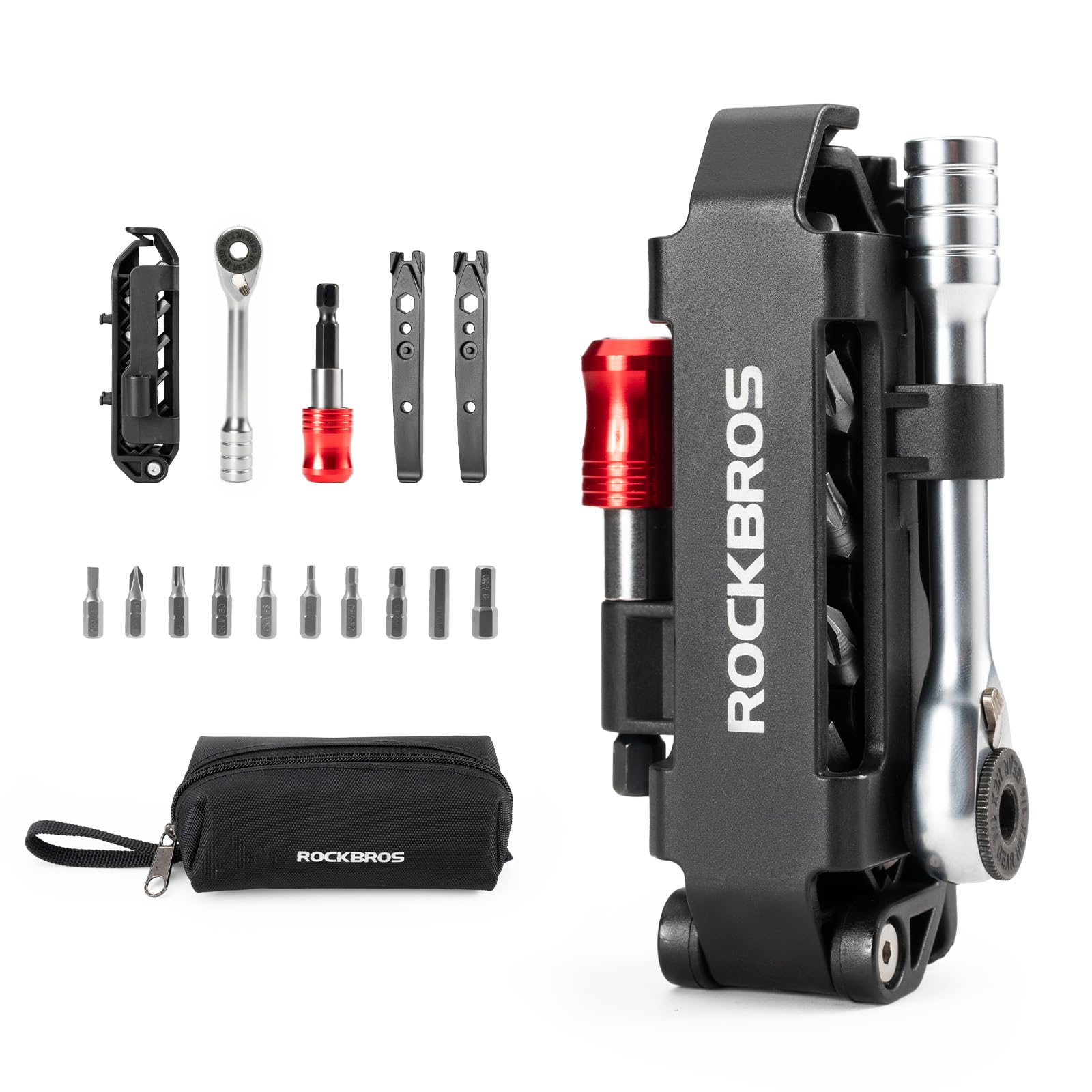 ROCKBROS 14-in-1 Bike Tool Kit Portable Ratchet Wrench 10Bits 2 Tire Levers | Foldable，High Quality Steel，Multi-Function Bike Repair Kits