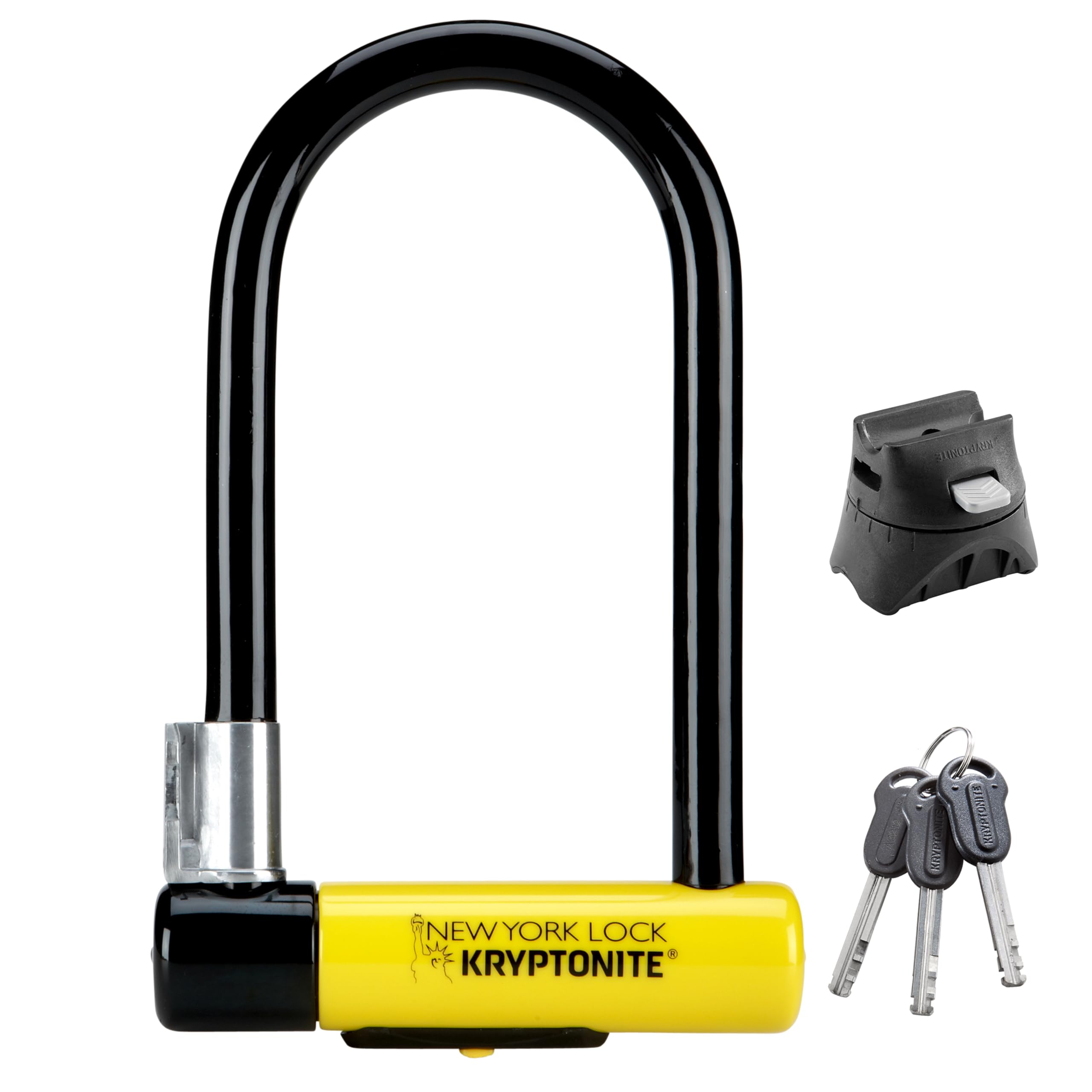 Kryptonite New York Standard Heavy Duty U-Lock, 16mm Anti-Theft Bike Lock | Heavy duty bicycle lock for e-bikes and scooters. Pick-resistant disc cylinder with 3 keys and FlexFrame-U mount.