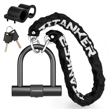 Titanker Motorcycle Chain Lock, Heavy Duty Bike Chain Lock with 2 Keys, Bike Locks with 14mm Thick U Lock for Bicycles, Motorbikes, Mopeds, Scooters (3FT,4FT)(6mm Chain,12mm Chain)