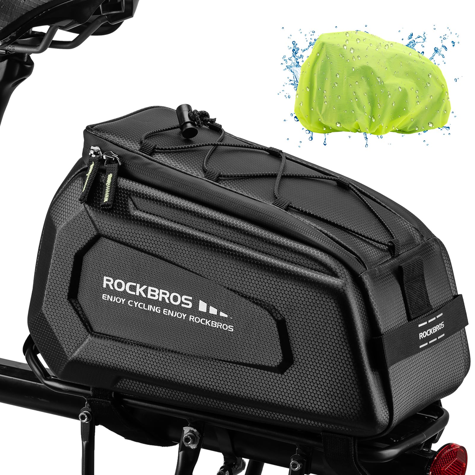 ROCKBROS Bike Rack Bags 9L Hard Shell Trunk Pannier Bag with Rain Cover | Large capacity rear rack bag with hard shell perfect for storage versatile rear seat bag for daily riding and outdoor trips