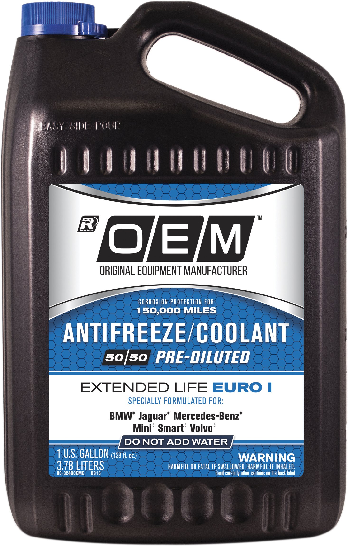 Recochem OEM European Vehicles Premium Antifreeze 50/50 Extended Life Coolant – Euro I Blue 1 Gallon, 1 Pack