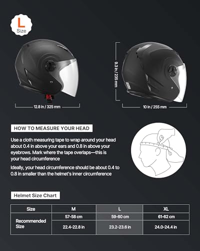 VEVOR Motorcycle Helmet, 3/4 Open Face, Adult Motocross Dirt Bike Helmet with Clear Visor, Comfortable Motorbike Racing Street with Detachable Liner for Men & Women, DOT Approved
