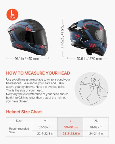 VEVOR Motorcycle Helmet DOT Approved, Adult Motocross Dirt Bike Helmet with Large Clear Visor, Comfortable Motorbike Racing Street with Detachable Liner for Men & Women