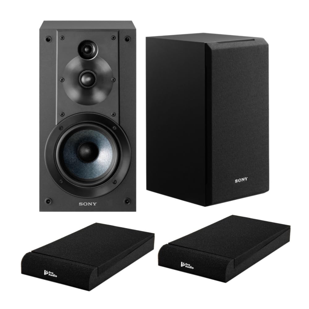 Sony SSCS5 3-Way 3-Driver Bookshelf Speaker System Bundle (Black) | Isolation Pads, (2 items)
