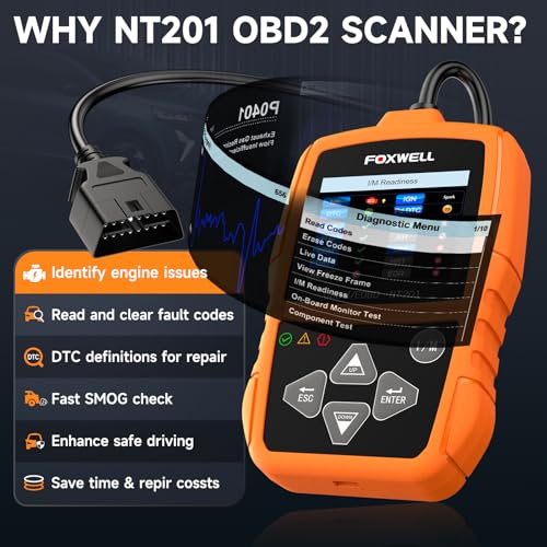 FOXWELL NT201 OBD2 Scanner Engine Code Reader for Cars and Trucks | Reset Check Engine Light, Read & Clear Fault Codes, View Live Data & Check I/M Readiness, OBDII Diagnostic Tool Since 1996