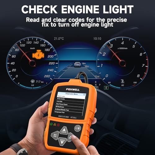 FOXWELL NT201 OBD2 Scanner Engine Code Reader for Cars and Trucks | Reset Check Engine Light, Read & Clear Fault Codes, View Live Data & Check I/M Readiness, OBDII Diagnostic Tool Since 1996